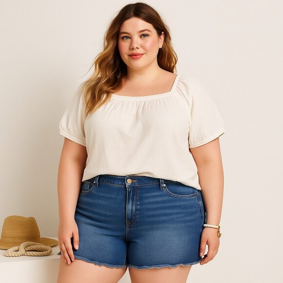 Old Navy Mid Rise Distressed Hem Denim Shorts Womens Size 26 Blue Jean Cutoffs - Picture 2 of 13